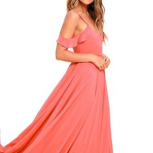 NWT Lulu's Coral Flowy Maxi Dress - Small